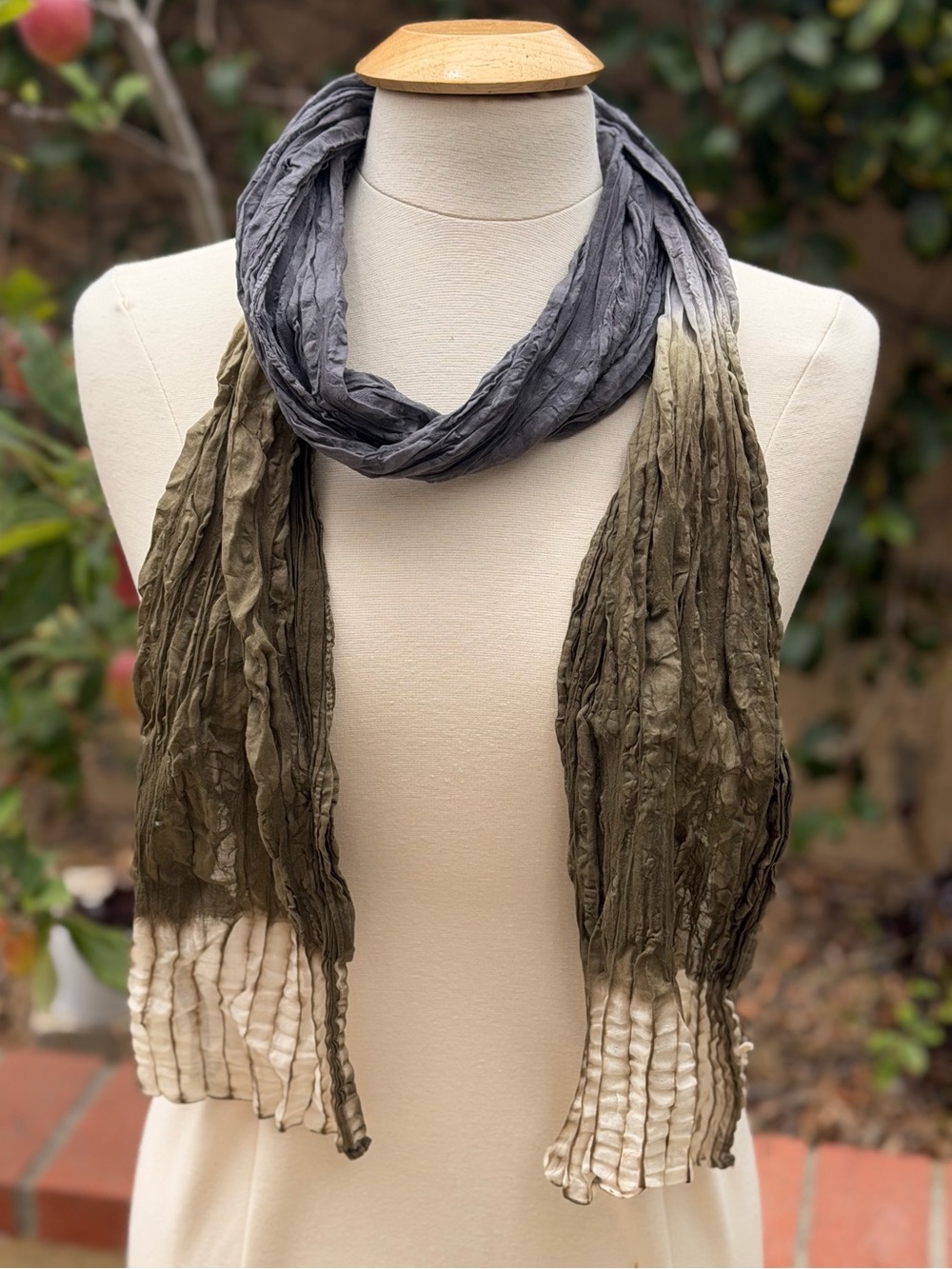 Neutral Ombre Crinkle Scarf - Gray, Olive & Cream